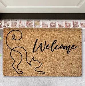 Coir Welcome Door mat with Cat Outline | Door mat | Welcome Rug | Front door Mat