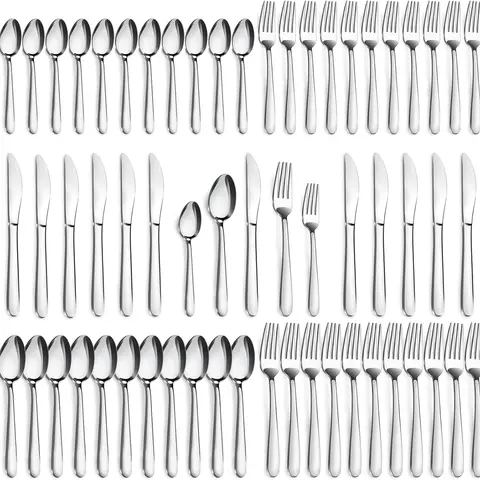 Sturdy Adult Stainless Steel Silverware Set - 30/60-Piece Rust-Resist Cutlery (6/12 Place Tableware Sets), Includes Salad/Dessert Forks, Knives, Teaspoons, Mirror Polished, Dishwasher Safe, Home Kitchen Utensils Essentials