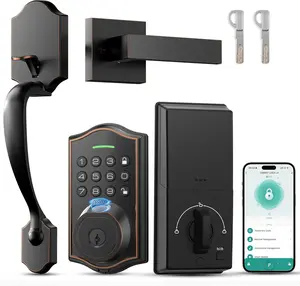 Keyless Entry Door Lock with Handle,Fingerprint  Front Door Lock Set,APP Control,  Keypad Deadbolt with Lever Handle, Anti-Peeping, Auto Lock, Easy Install, Oil Rubbed Bronze