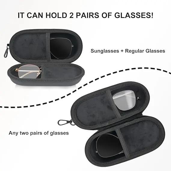 Dual Eyeglasses & Sunglasses Storage Case, Unisex 2-Pair Compact Secure Organizer with Clip, Zipper Closure, Travel-Friendly Eyewear Accessories