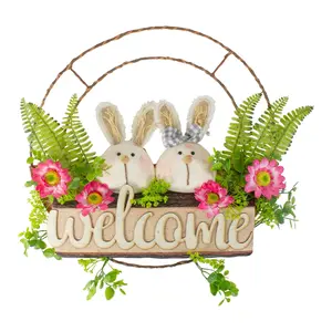 Northlight Rabbit Couple Floral Spring" Wreath 19"