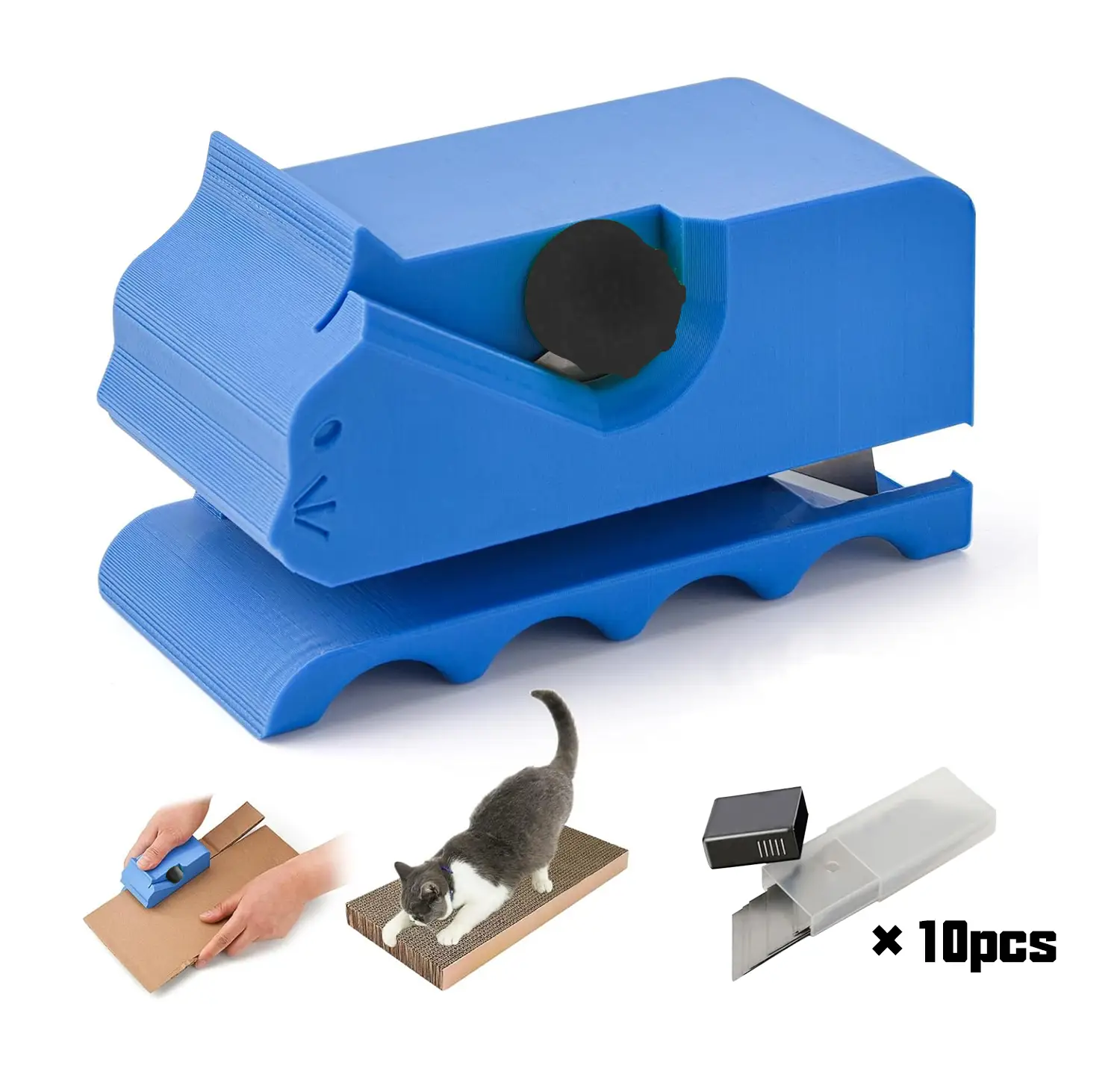 Cardboard Cutter for Cat Scratchers with 10pcs Blades-3D Printed Kitten Shaped Handheld Cardboard Cutter Tool, DIY Cat Scratchers Tool for Cat Lovers