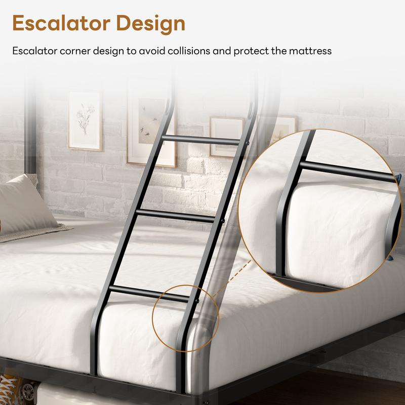 Twin Over Full Bunk Bed, Heavy Duty Metal Industrial Bunk Bed with Ladder and Guardrail for Teens/Adults, Space-Saving, No Box Spring Needed, Black