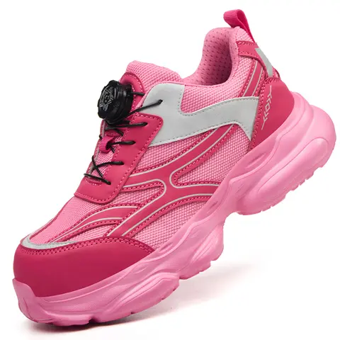 Shenganton Women's Glamorous Work & Safety Footwear - Closed Steel-Toe Round Toe, Nonslip, EVA Sole, Mesh Breathable, Low-Top Lace-Up, Durable Heavy-Duty Colorblock All-Season Industrial-Construction Nonslip Work Shoes with Steel-Head Defense
