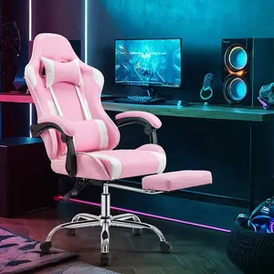 Ergonomic Gaming Chair with Lumbar Support & Footrest, PU Leather Adjustable Headrest, 360° Swivel & Height Adjustable, Black & Blue Racing Style Chair
