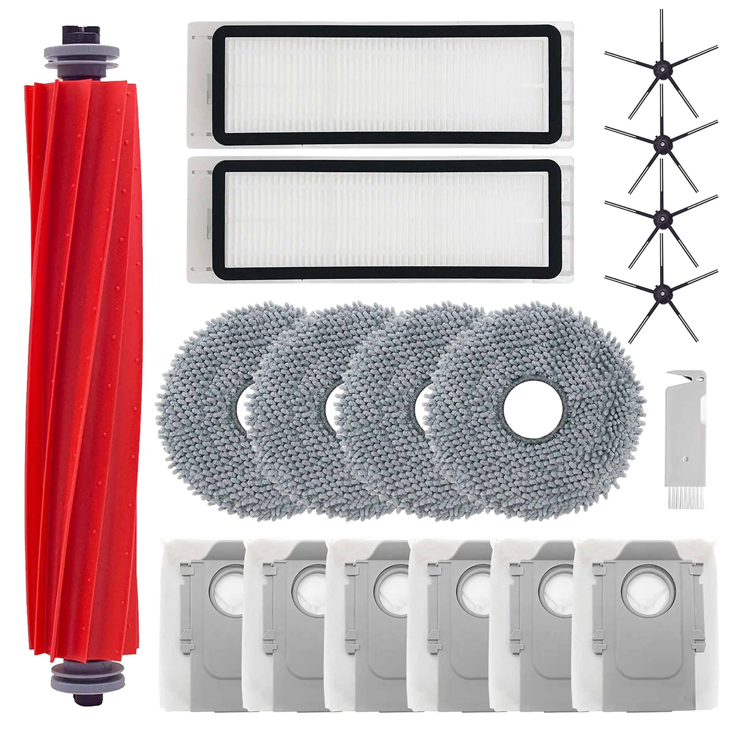 HOME TIMES 18-Pieces Replacement Parts for Roborock Qrevo Pro/Plus/Qrevo Maxv/Qrevo S/Qrevo QV 35A/35S Robot Vacuum Cleaner Accessories Floor Vacuum and Mop with 1 Rubber Brush, 2 HEPA Filters, 4 Mop Pads, 4 Side Brushes,6 Dust Bags, 1 Cleaning Brush