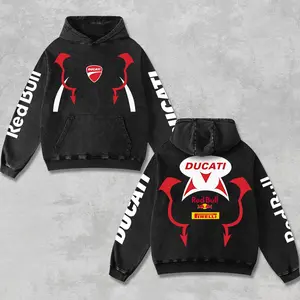 Retro Pirelli x Redbull x Ducati Racing Hoodie Acid Washed Black, Motor World Championship Enthusiast, Motorcycle Off-Road Dirt Bike Graphic Streetwear, Heavyweight Biker Sweatshirt, Retro Moto Gear Motorbike Apparel Men’s Grunge Y2K Racing Jacket Style