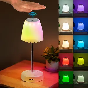 Smart Table Lamp with Gesture Sensor Control,Rechargeable Night Light with RGB & Dimming, 13-30CM Height Adjustable Desk Lights,Suitable for Party, Bedroom, Living Room, Bar Cabinet