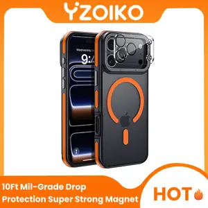 YZOIKO Strong Magnetic Smartphone Case for iPhone 17 Pro 6.3in - 10Ft Military-Grade Shockproof Slim Cover with Camera Lens Protector, MagSafe-Compatible Orange Bumper, Cellphone Handheld Devices Accessories