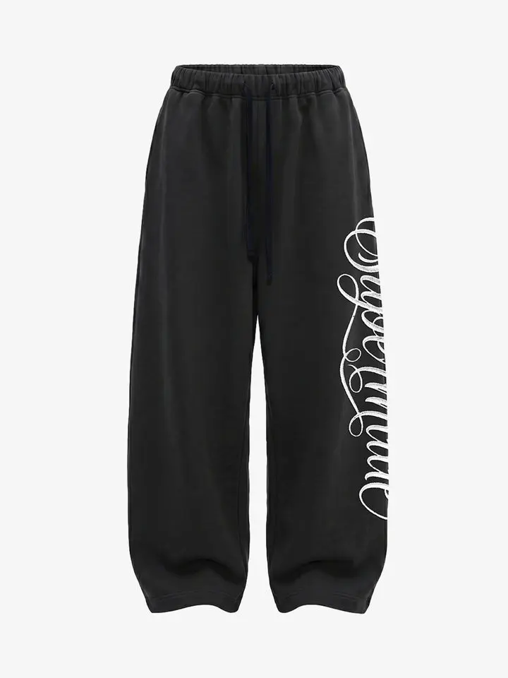 Thesupermade Embroidered Script Sweatpants | Vertical Leg Text Tapered Fleece Streetwear Jogger Men Women