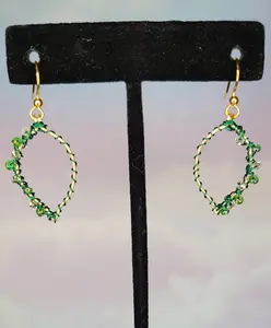 Handmade Gold Wire-Wrapped Leaf Earrings – Boho Style with Seed Beads