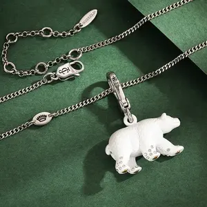 Luxury Thick Gold Plated Polar Bear 3D Animal Pendant Keychain and Necklace Set, Fully Enamel-Glazed with Diamond Accents, Adorable and Versatile Statement Jewelry, Gift Idea for Men and Women, Trendy Party, Daily Wear, Holiday or Birthday Accessory