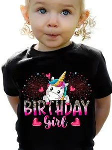 Birthday Girl Unicorn Kids T-Shirt Cute Rainbow Unicorn Leopard Birthday Graphic Tee for Girls