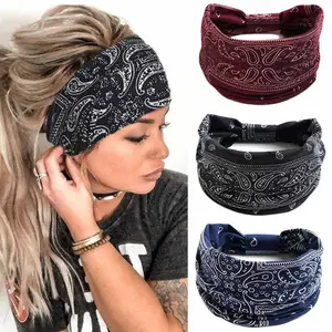 Soft Stretch Cotton Sports Headbands 3 Pack Boho Wide Turban Yoga Motorcycle Hair Accessories for Women Girls Non-Slip Gym Running