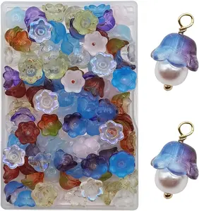 50 11x7mm small flower colored glass beads
