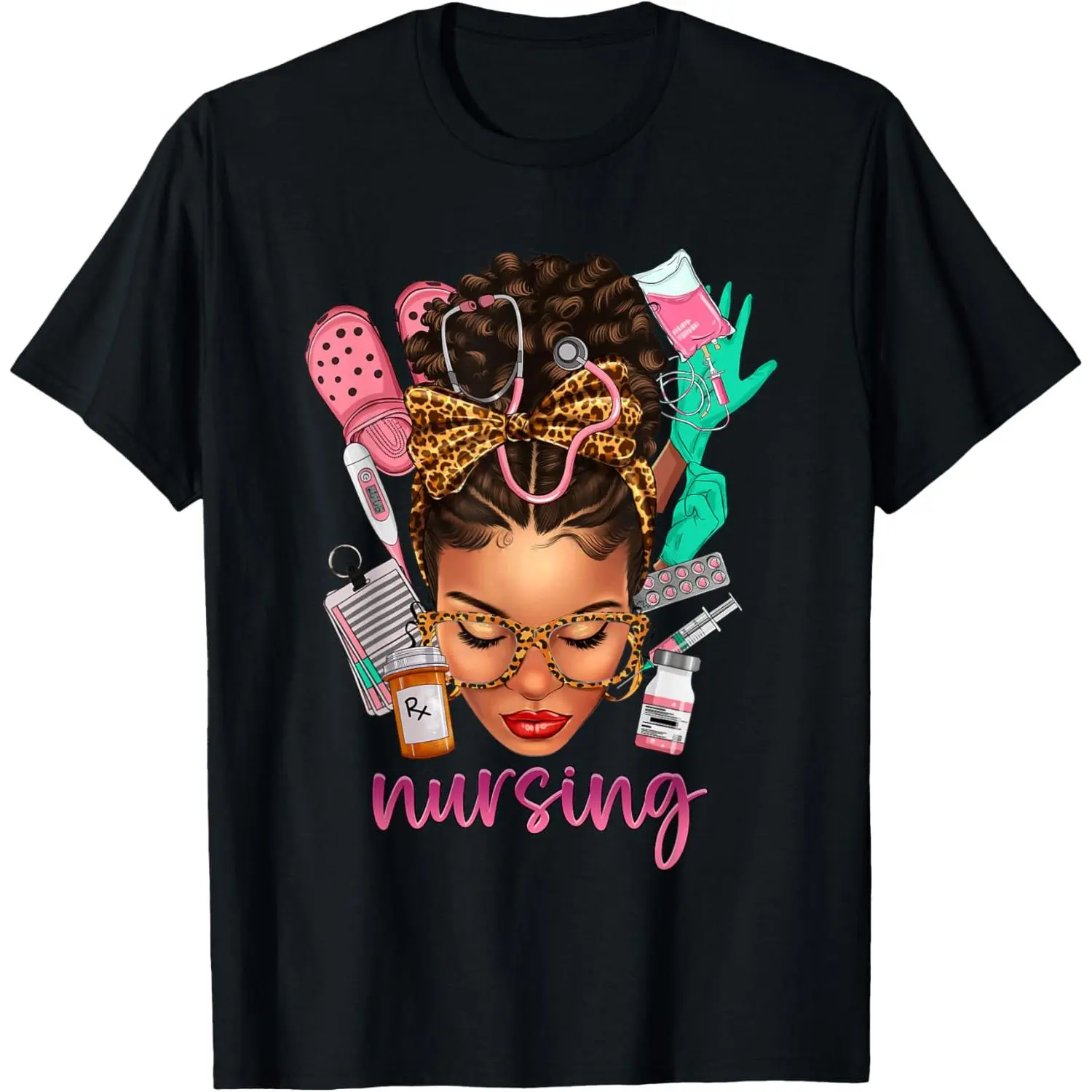 Women's Black Melanin Nurse Band Graphic T-Shirt - Black History Month, Afro Hair, Casual Fit Streetwear, Band Graphic Tshirt