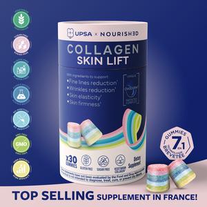 UPSA Skin Lift Collagen Gummies - Structuring Peptides - Firmer, Smoother & Lifted Skin, Helps Reduce Fine Lines & Wrinkles | Clinically Proven | Vegetarian Collagen with Ovoderm | Patented 7-Layer Technology | Sugar-Free, GMO-Free, 1 Month Supply
