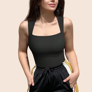 Sexy Ribbed Bodysuit for Women – Strappy Square Neck Tank Top | Summer Outfits & Beach Outfits | Flattering Sun Dresses Curvy Female Style