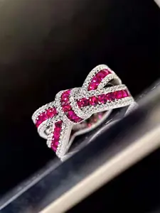 Women's Elegant Rhinestone Decor Bowknot Design Ring, Luxury Exquisite Trendy Engagement Ring, Chic Gorgeous Jewelry As Birthday Gift for Girlfriend, Fashion Engagement Rings