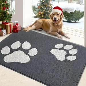 Door Mat for Muddy Paws, 20"x32" Non Slip Absorbent Washable Indoor Door Mat, Dirt Trapper Low-Profile Front  Inside Floor Doormat for Entryway, Resist Dirt Mud Mat for Dogs, Dark Grey