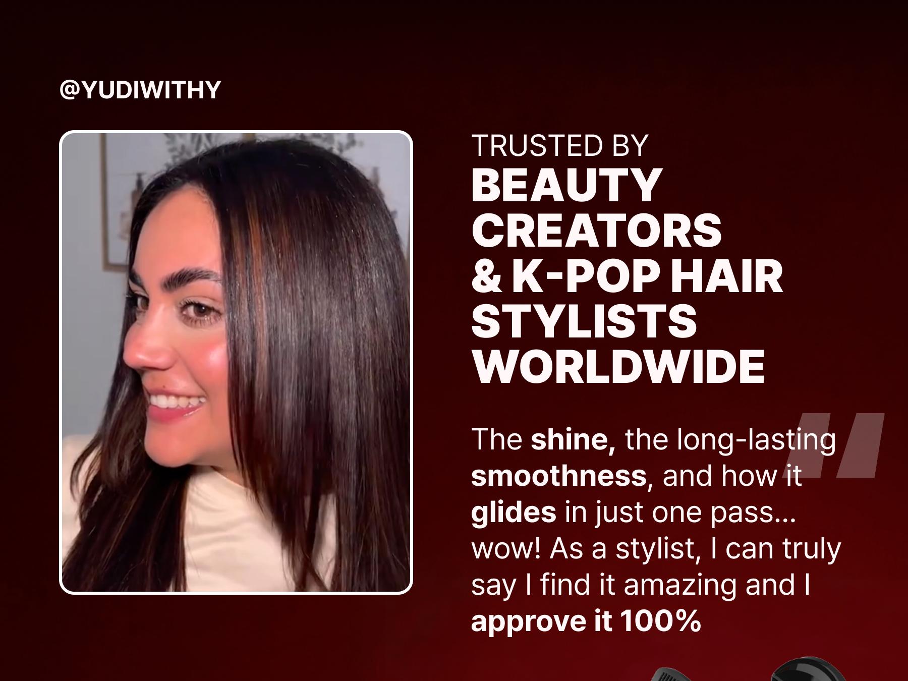 GLAMPALM GlamMuse Wide 1.5" Hair Straightener - All-Ceramic Flat Iron Infused with Vita-C, Salon Results with Less Heat Damage, Trusted by K-Pop Hair Stylists, Dual Voltage Hair Straightener, Silk Press (GP501T Pure Black)