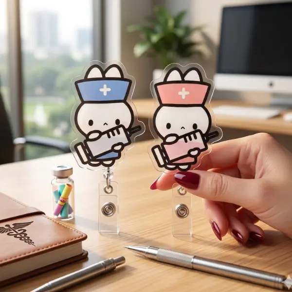 White Rabbit Bunny Medical Nurse Badge Reel, ID Holder, Kawaii Retractable, Accessory