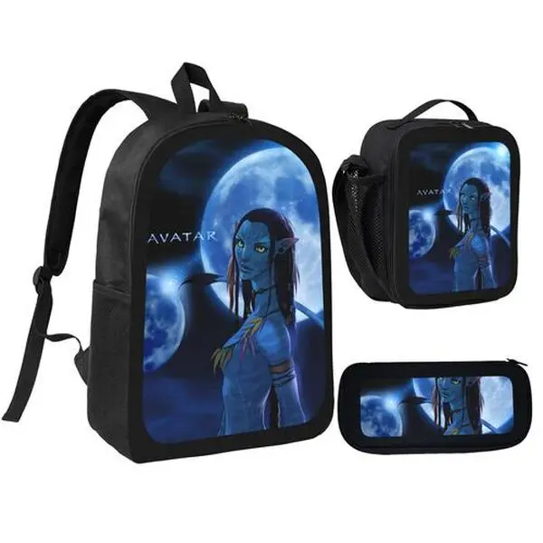 Avatar Neytiri 3PCS Backpack Set, Movie Character Print School Backpack with Insulated Lunch Bag & Pencil Case for Kids Boys Girls