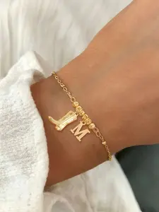 Women's Initial Western Cowboy Boot Bracelet, Fashion Vintage Stainless Steel Beaded Chain, Casual Style, All Seasons