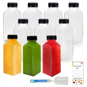 10 Pcs 12oz Plastic Juice Bottles With Caps, Reusable Food Grade Chear Juice Containers for Juicing, Smoothies, Coffee, and Other Beverages