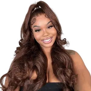 【Fall / Winter Vibes】200% Density 13x6 Lace Front Wigs Human Hair Chocolate Brown Body Wave Pre Plucked Pre Bleached Knot with Baby Hair for Black Women With Bouncy Curl