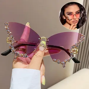 Luxury Diamond Butterfly Sunglasses - Vintage Rimless Oversized Shades for Women