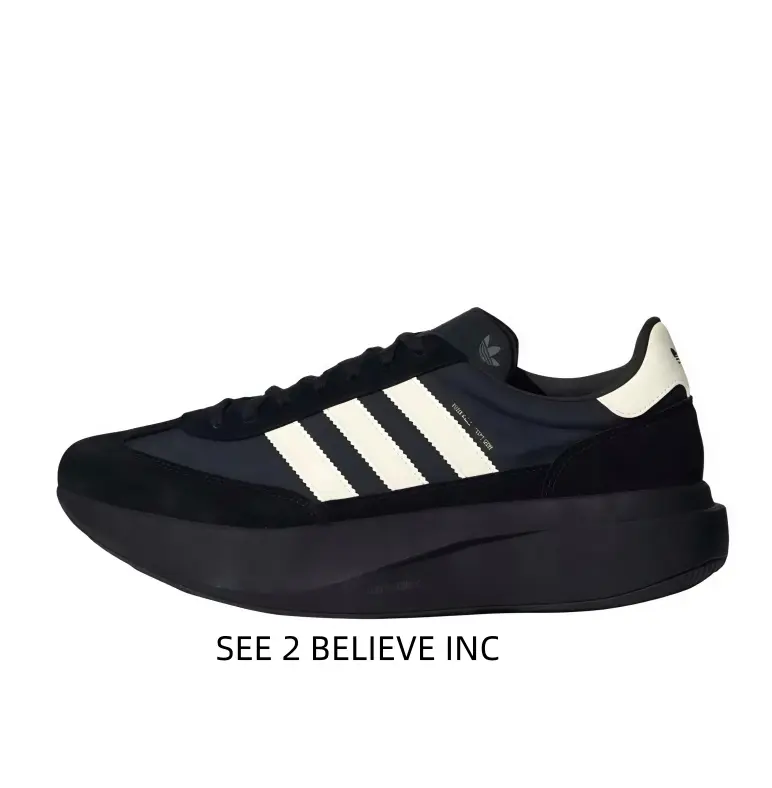 Vintage-Top Sports Collectible Sneaker, Black Suede Upper with Cream Stripe Accents & Bulky Sole, Ideal for Jeans & Casual Bottoms to Update Shoe Collections