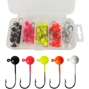 50pcs Fly Tying Jig Heads Kit - Jig Hooks for Fly Fishing - DIY Lure Making Kit - Black, White, Orange, Pink, Chartreuse - Sizes #12, #8, #6, #4, #2