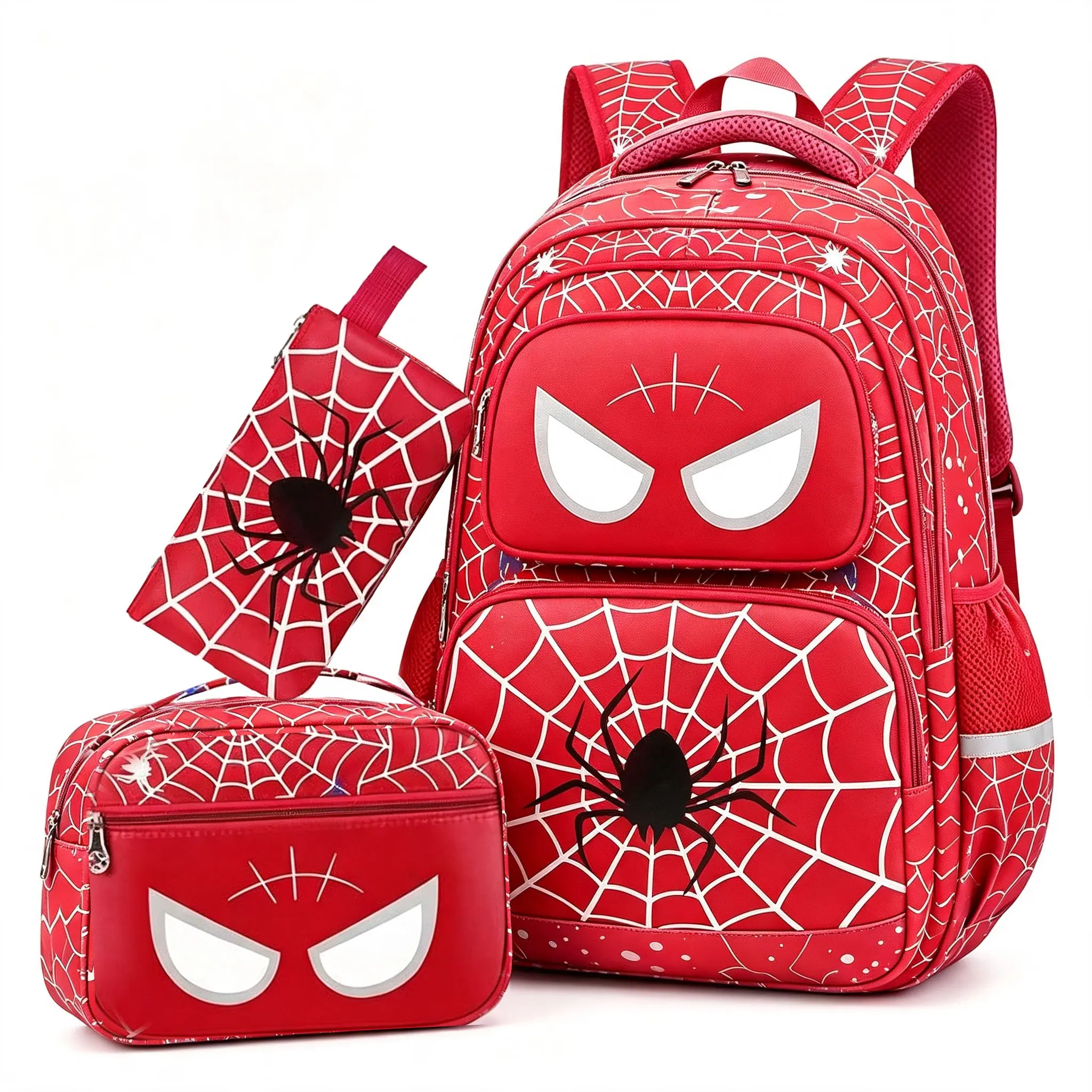 2026 Casual Printed spider Backpack Set for School, 3Pcs Waterproof Backpack with Lunch Bag & Pencil Bag - School Backpack Bookbag for Middle School Teens Girls, Roomy Interior & Multi-Pockets