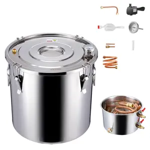 【Father's Day】VEVOR Alcohol Still, 8 Gal / 30 L Stainless Steel Water Alcohol Distiller with Copper Coil, Home Brewing Refining Fermentation Kit with Thermometer, for Wine Whisky Brandy, Silver