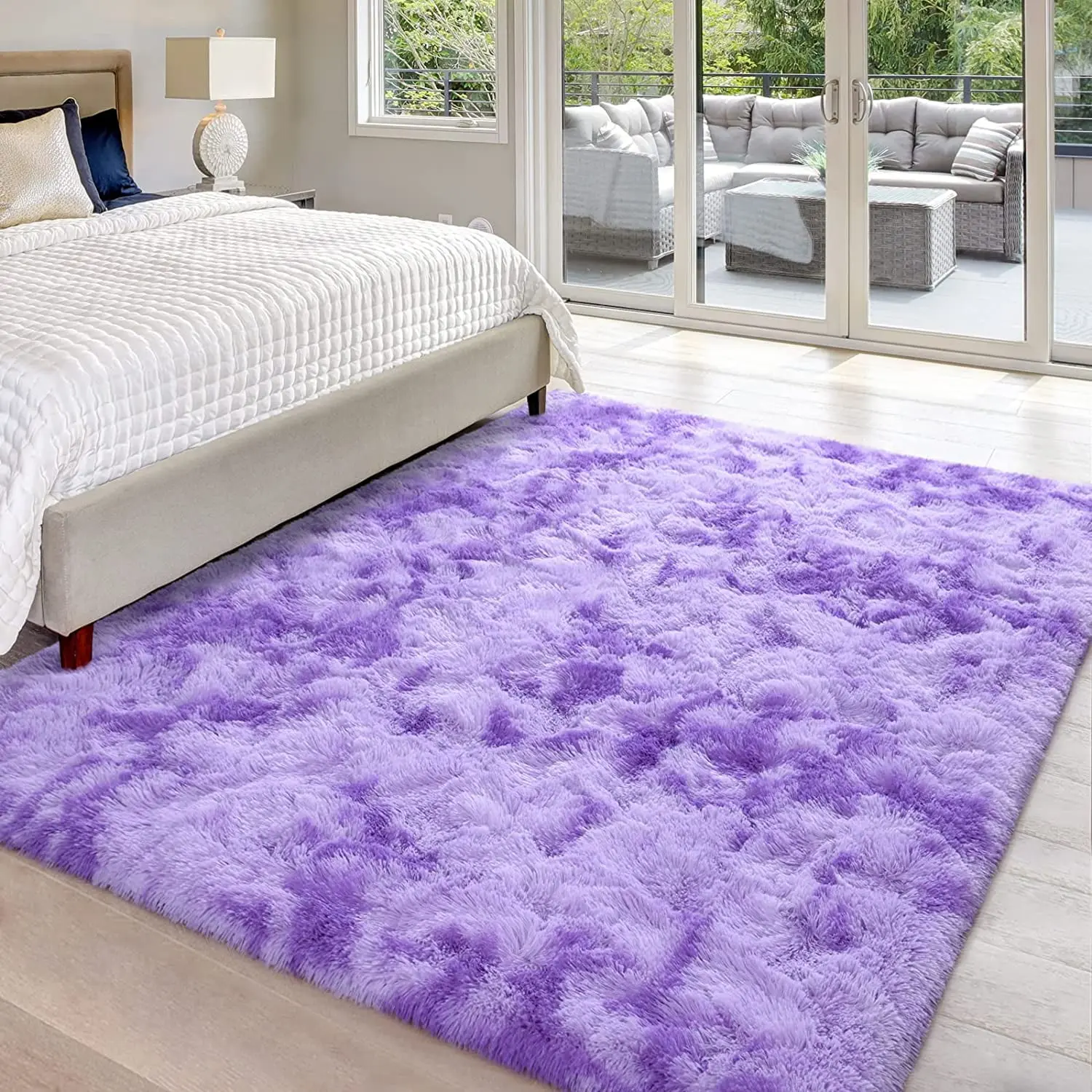 Purple Tie-Dye Shaggy Decorative Fluffy Rug, Soft Plush Carpet - 5x8 ft for Bedroom, Living Room, Home Decor Use in Dining Room, Home Office, Kitchen