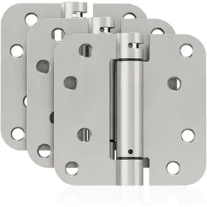 3 Pack 4 Inch Self Closing Spring Loaded Door Hinges, Adjustable Tension, 5/8'' Radius Corners, UL Listed, Brushed Nickel for Garage Front Back Door - Fits Left/Right Hand