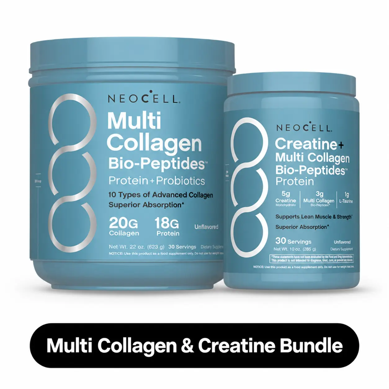 NeoCell Multi Collagen & Creatine Bundle: Multi Collagen Bio-Peptides Powder 22oz & Creatine Monohydrate Powder 30 Servings
