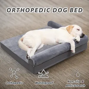 KSIIA Orthopedic  Waterproof Dog Bed with Flannel Bolster, Egg Crate Foam, Removable Washable Cover, and Nonskid Bottom. antislip