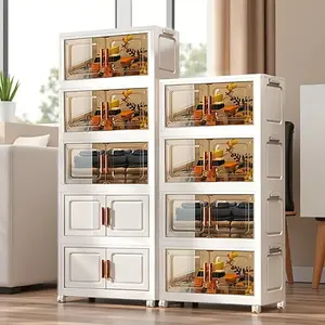 Clear Foldable Storage Cabinet with Wheels & Magnetic Door – Multi-Use Home Organizer