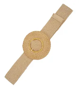 Basket Weave Circle Buckle Straw Belt