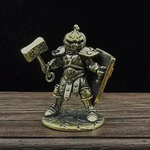 Copper Pumpkin Warrior Statue, Vintage Art Decor, Sculpture Desk Decor, Fun Desk Guardian Figurine, Perfect for Living Room & Office Display