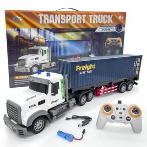 Remote Control Semi Truck with Traile 23.6 Inch 9 Channel RC Semi Truck Toy for Kids,1:24 Container Truck with 2 Batteries,Van Transport Vehicle with Lights & Music Durable,Gift for Boys and Girls