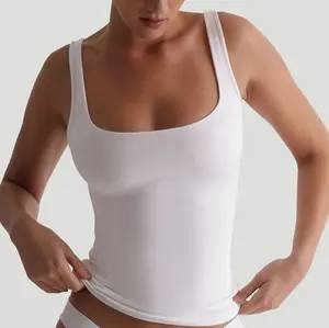 Summer Solid Square Neck Sleeveless Tank Top Women Slim Casual Wear