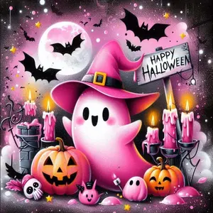 5D DIY Full Diamond Round Diamond Painting - Diamond Art Kit, Diamond painting kits, Pink Ghost Mosaic with Diamond Art Tools, Canvas - Home Wall Decor, Perfect for Christmas, Birthdays, and Anniversary Gifts