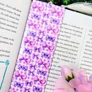 Pink & Purple Bows Metal Bookmark with Tassel – Double Sided