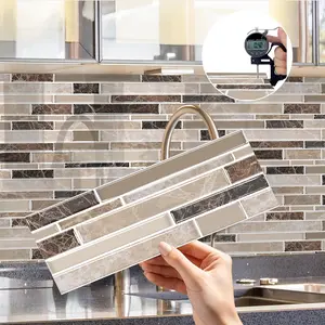 36pcs  brown-grey-white imitation marble pattern modern style crystal kitchen wall stickers, flat printing 3D pattern self-adhesive, peel and stick, suitable for kitchen backsplashes, stove walls, bathroom/dining room tile background walls, etc.