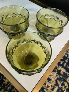 3 Vintage Tiffin Franciscan Madeira Citron Green Glass Footed Sherbet Cups Bowl