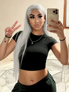Silver Straight Wig, 13x4 Lace Front, Natural Hairline, HD Transparent Lace, Soft Synthetic Fiber, Free Part, 28 Inches, All Seasons