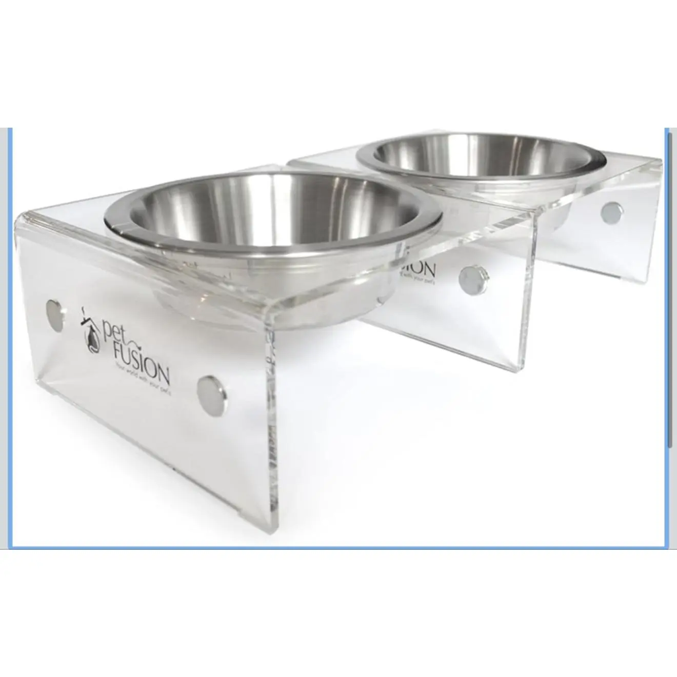 Pet Fusion Dual Bowl Feeder - Clear Acrylic Base with Stainless Steel Bowls for Dogs & Cats - Elevated Feeding Solution